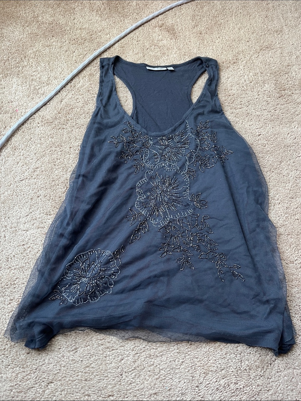 Embellished Navy Sleeveless Tank Top - Women